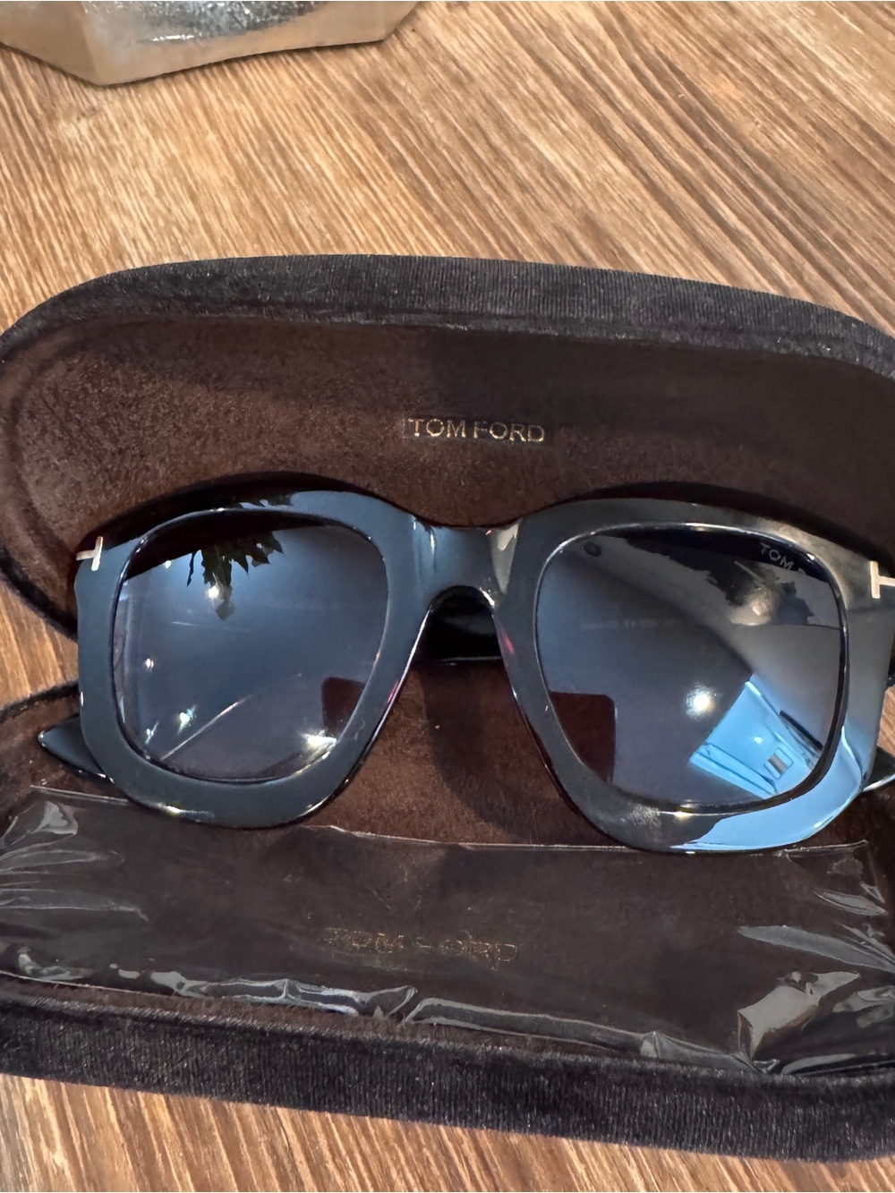 Tom Ford Black Frame Sunglasses with Blue Gradient Lenses